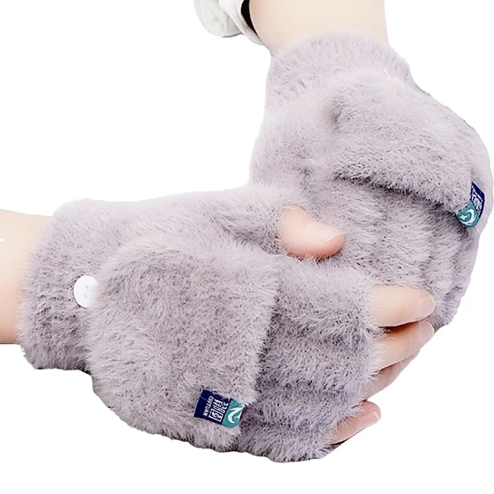 Convertible Touch Screen Gloves Fingerless Warm Gloves Texting Fingers Lined Windproof Cold Weather Freezer Work Gloves (Taro Purple)