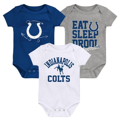 Outerstuff Newborn & Infant Royal/White/Heather Gray Indianapolis Colts Three-Pack Eat, Sleep & Drool Retro Bodysuit Set