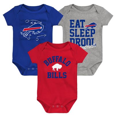 Outerstuff Newborn & Infant Red/Royal/Heather Gray Buffalo Bills Three-Pack Eat, Sleep & Drool Retro Bodysuit Set