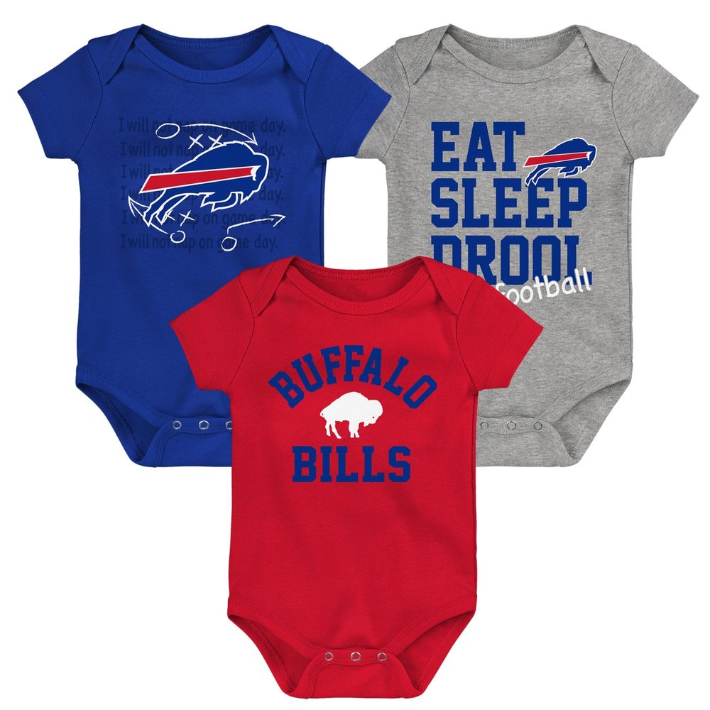 Outerstuff Newborn & Infant Red/Royal/Heather Gray Buffalo Bills Three-Pack Eat, Sleep & Drool Retro Bodysuit Set