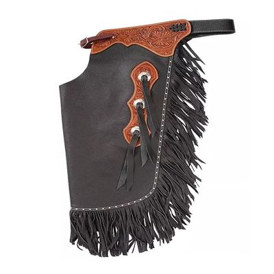 Custom Made Leather Fashion Chinks with Hand Tooled Yoke Set for Men Women Kids Small Medium Large Brown LC-7B (X-Small)