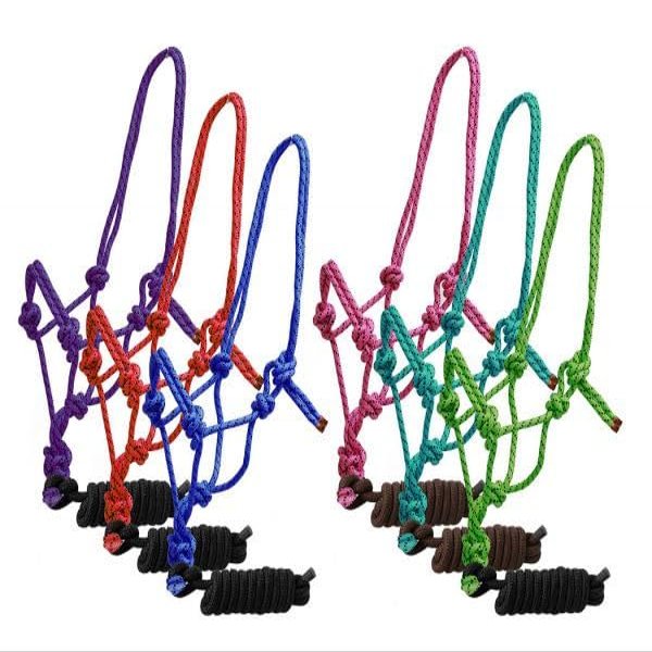 Braided Nylon Cowboy Knot Rope Halter w/Removable 7 1/2' Lead