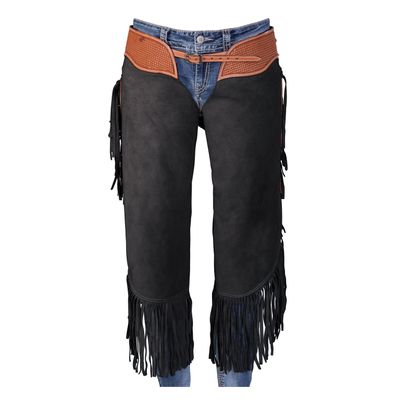 Custom Made Leather Fashion Chinks with Basket Weave Hand Tooled Yoke Set for Men Women Kids Small Medium Large LC-001C (Large)