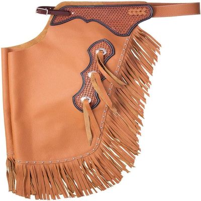 Custom Made Leather Fashion Chinks with Hand Tooled Yoke Set for Men Women Kids Small Medium Large LC-011 (Large)