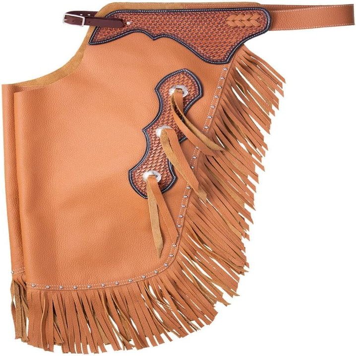 Custom Made Leather Fashion Chinks with Hand Tooled Yoke Set for Men Women Kids Small Medium Large LC-011 (Large)