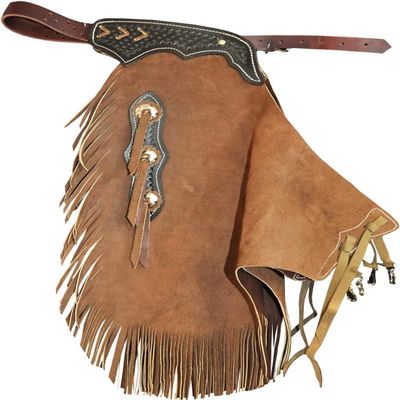 Custom Made Leather Fashion Chinks with Hand Tooled Yoke Set for Men Women Kids Small Medium Large LC-010 (Large)