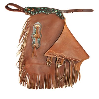 Custom Made Leather Fashion Chinks with Hand Tooled Yoke Set for Men Women Kids Small Medium Large Brown LC-009 (Kids)