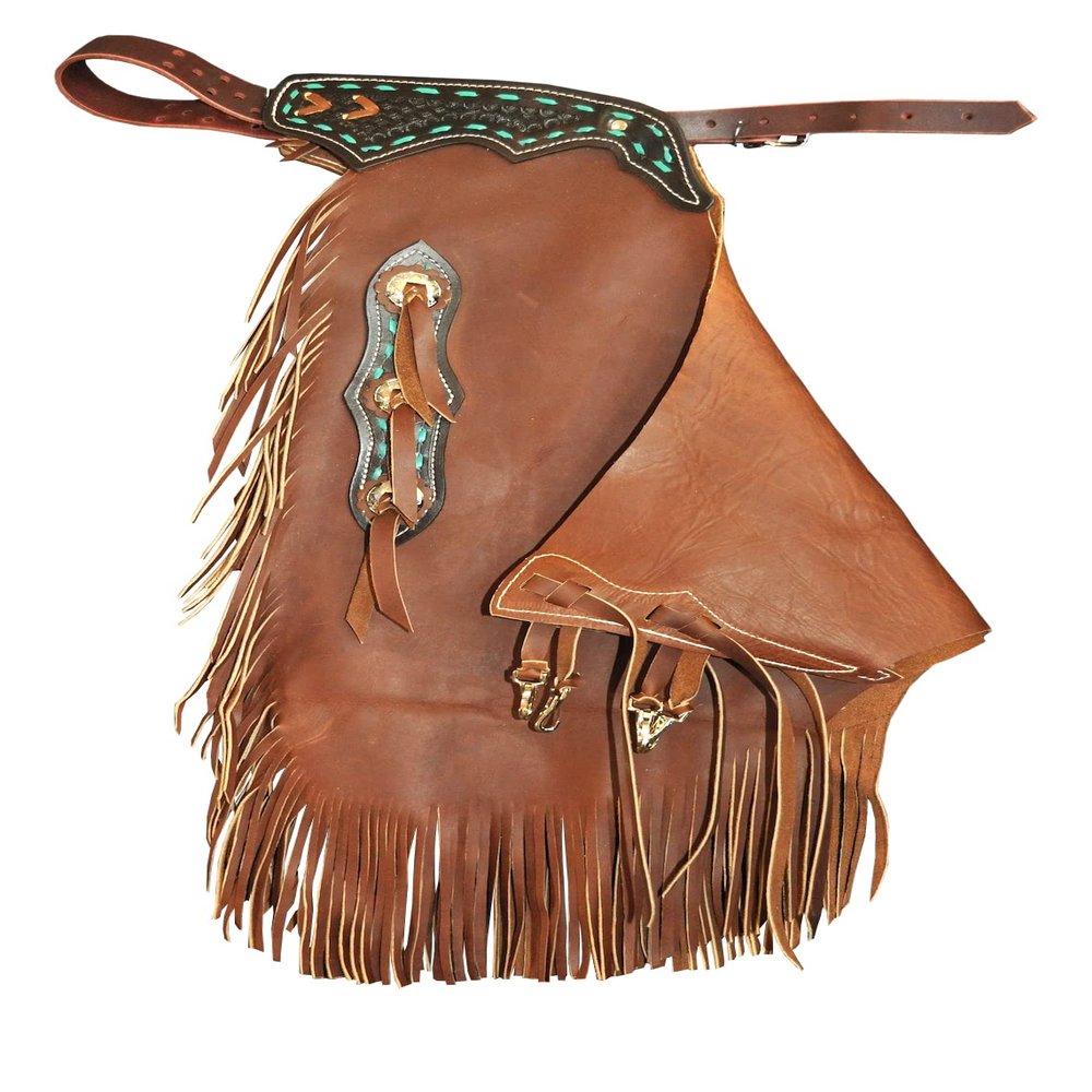 Custom Made Leather Fashion Chinks with Hand Tooled Yoke Set for Men Women Kids Small Medium Large Brown LC-009 (Kids)