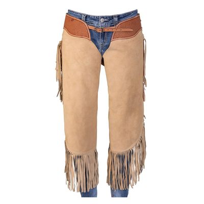 Custom Made Suede Leather Fashion Chinks with Hand Tooled Yoke Set for Men Women Kids Small Medium Large LC-001A (X-Small)