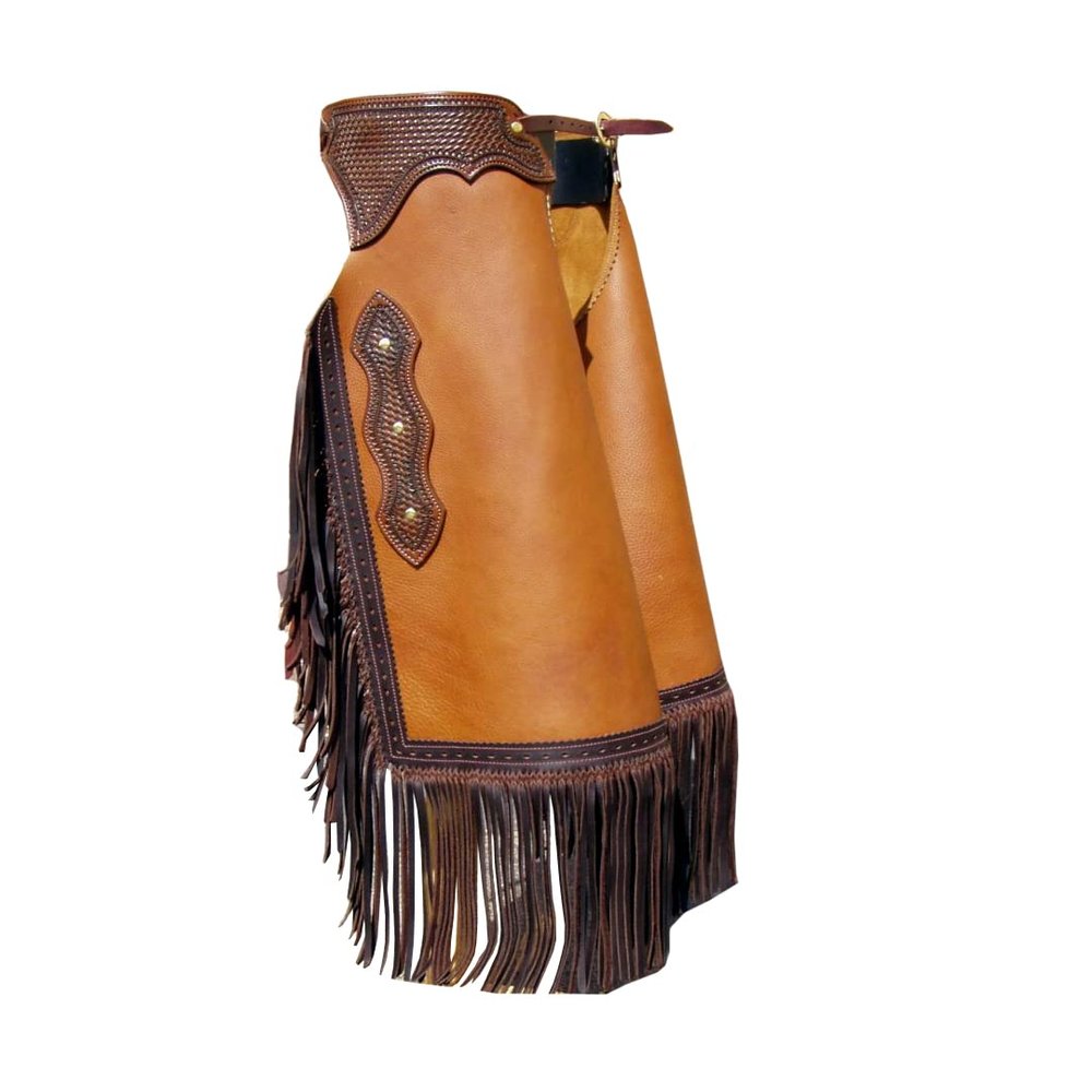 Custom Made Leather Fashion Chinks with Hand Tooled Yoke Set for Men Women Kids Small Medium Large LC-044A (Large)