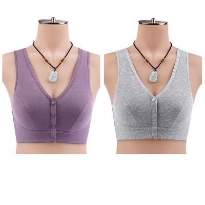 2Pcs Cotton Everyday Bras Wireless Full Coverage Mastectomy Post Surgical Sport Bra Underwear For Middle Elderly Women (Color : A, Size : 36/80BC)