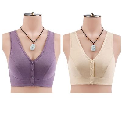2Pcs Cotton Everyday Bras Wireless Full Coverage Mastectomy Post Surgical Sport Bra Underwear For Middle Elderly Women (Color : B, Size : 44/100BC)