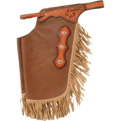 Custom Made Leather Fashion Chinks with Hand Tooled Yoke Set for Men Women Kids Small Medium Large LC-037 (X-Large)