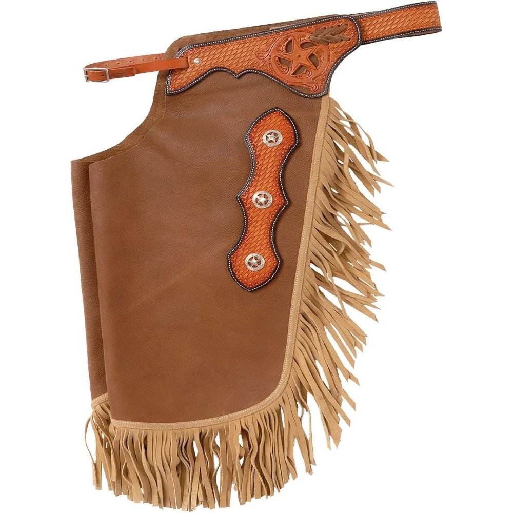 Custom Made Leather Fashion Chinks with Hand Tooled Yoke Set for Men Women Kids Small Medium Large LC-037 (X-Large)