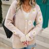 Cute Daisy Flower Cardigan Sweaters Women Teen Girls Long Sleeve Open Front Y2K Tops Fashion V Neck Knitted Outerwear view 2