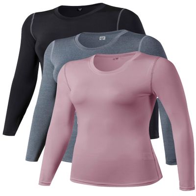 TAISIM Women's Dry Fit Compression Shirts Moisture Wicking Long Sleeve Base Layer for Workout, Running, Yoga,Cold Weather,Black,Grey,Pink,Large