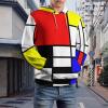 Mondrian Style Unisex Hoodie Long Sleeeve Hooded Sweatshirt Casual Pullover Tops with Pocket S view 2