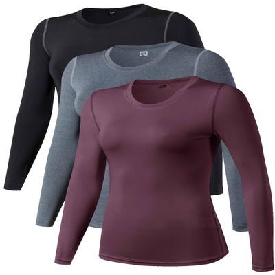 TAISIM Women's Dry Fit Compression Shirts Moisture Wicking Long Sleeve Base Layer for Workout, Running, Yoga,Cold Weather,Black,Grey,Wine red,Medium