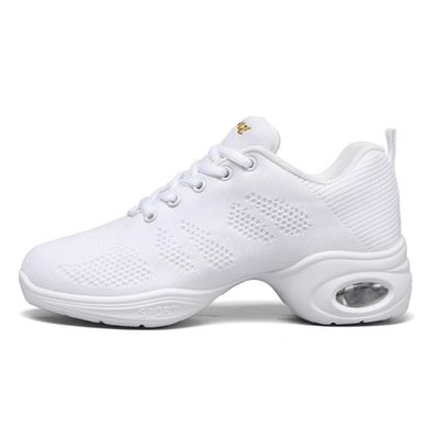 Fenlogft Women's Breathable Air Cushion Jazz Dance Shoes Lace Up Mesh Sneakers Athletic Walking Dance Thick Soled (White,8)