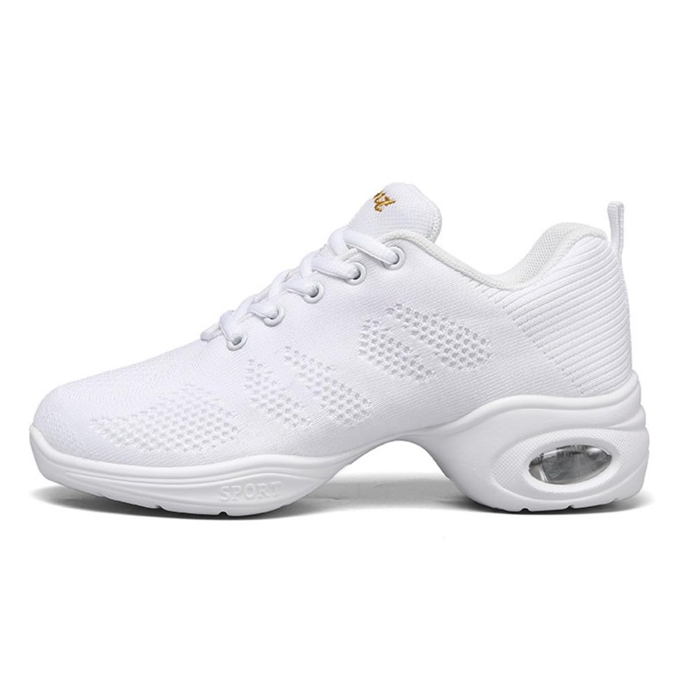 Fenlogft Women's Breathable Air Cushion Jazz Dance Shoes Lace Up Mesh Sneakers Athletic Walking Dance Thick Soled (White,8)