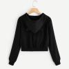 Women's Casual Crop Hoodies Cat Ear Hooded Sweatshirt Tops Y2K Clothing Solid Color Zip Up Hoodie Shirts with Pockets Soft Sweatshirts for Women A-Black view 3