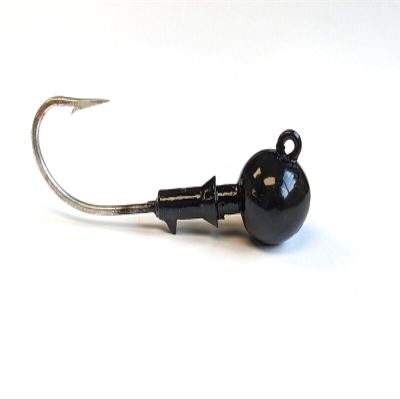 10 2oz Salt Water Round Ball Jig Heads Striper Redfish Fluke Tinned Hook Lure- Black