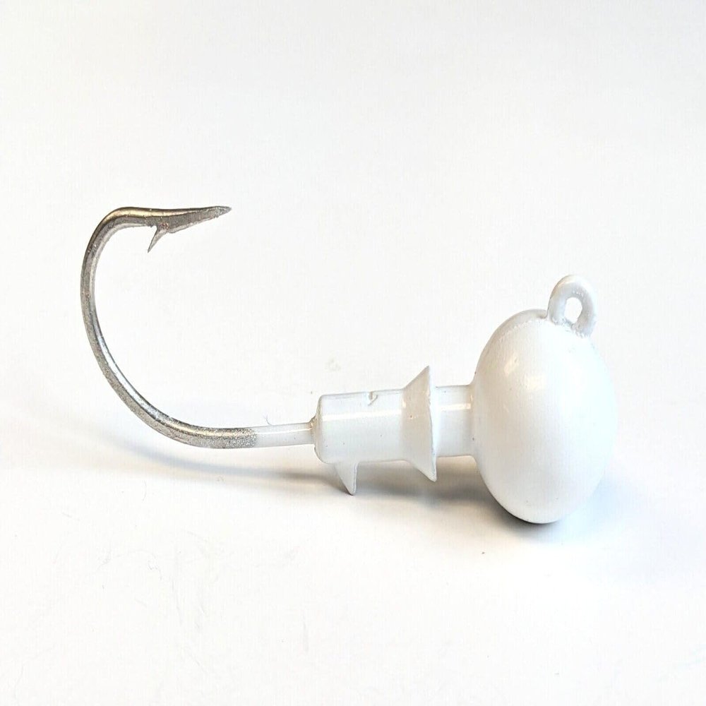 10 3/4oz Round Salt Water Ball Jig Heads Striped Bass Fluke Tinned Hook Lure - White
