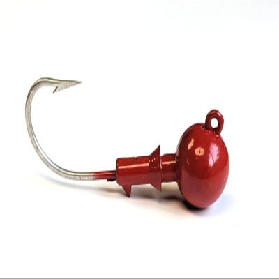 10 2oz Salt Water Round Ball Jig Head Striper Fluke Walleye Tinned Hook Lures - Red