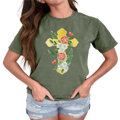 Floral Cross Shirt Christian Jesus Cross Religious Faith Cross T-Shirt #00097_92
