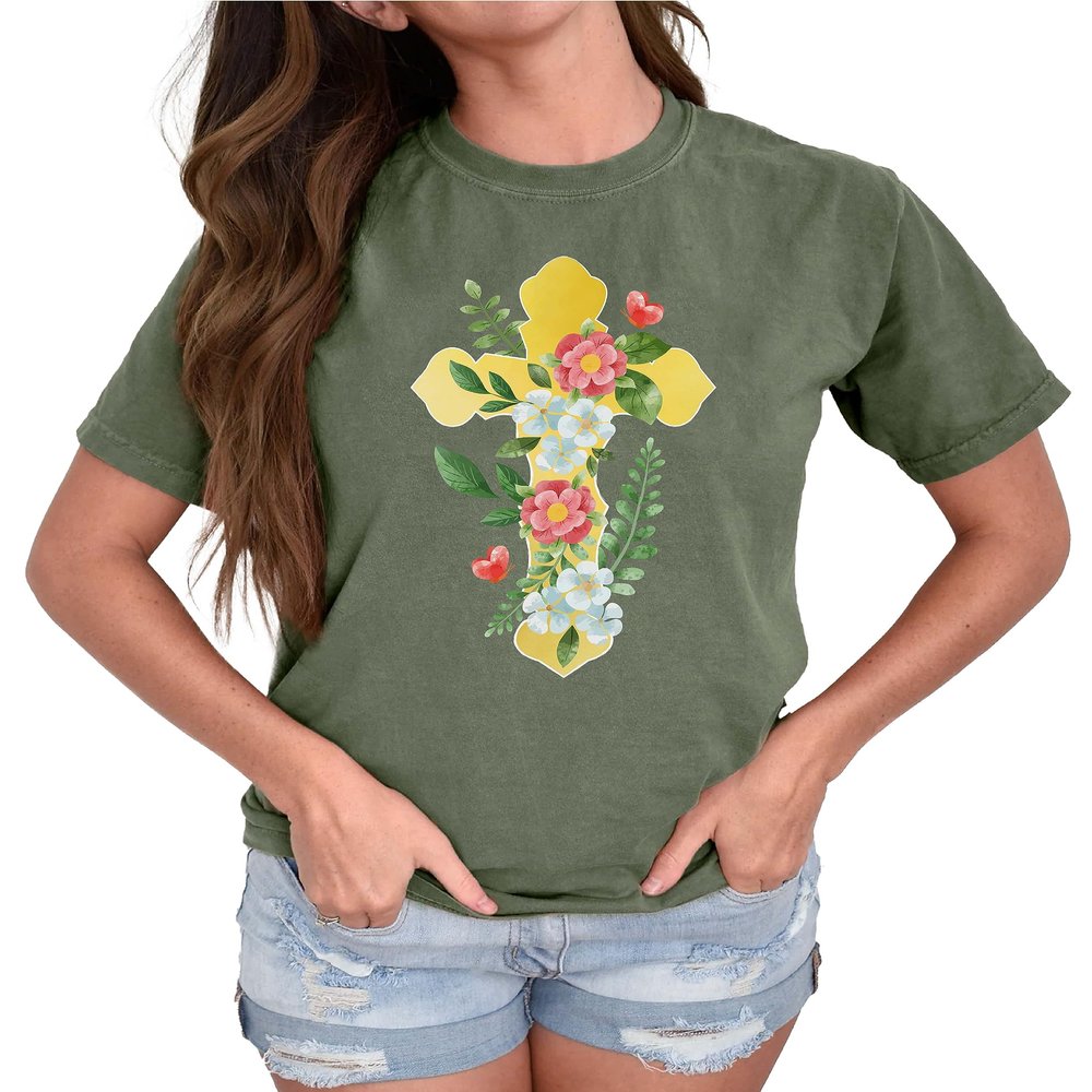 Floral Cross Shirt Christian Jesus Cross Religious Faith Cross T-Shirt #00097_92