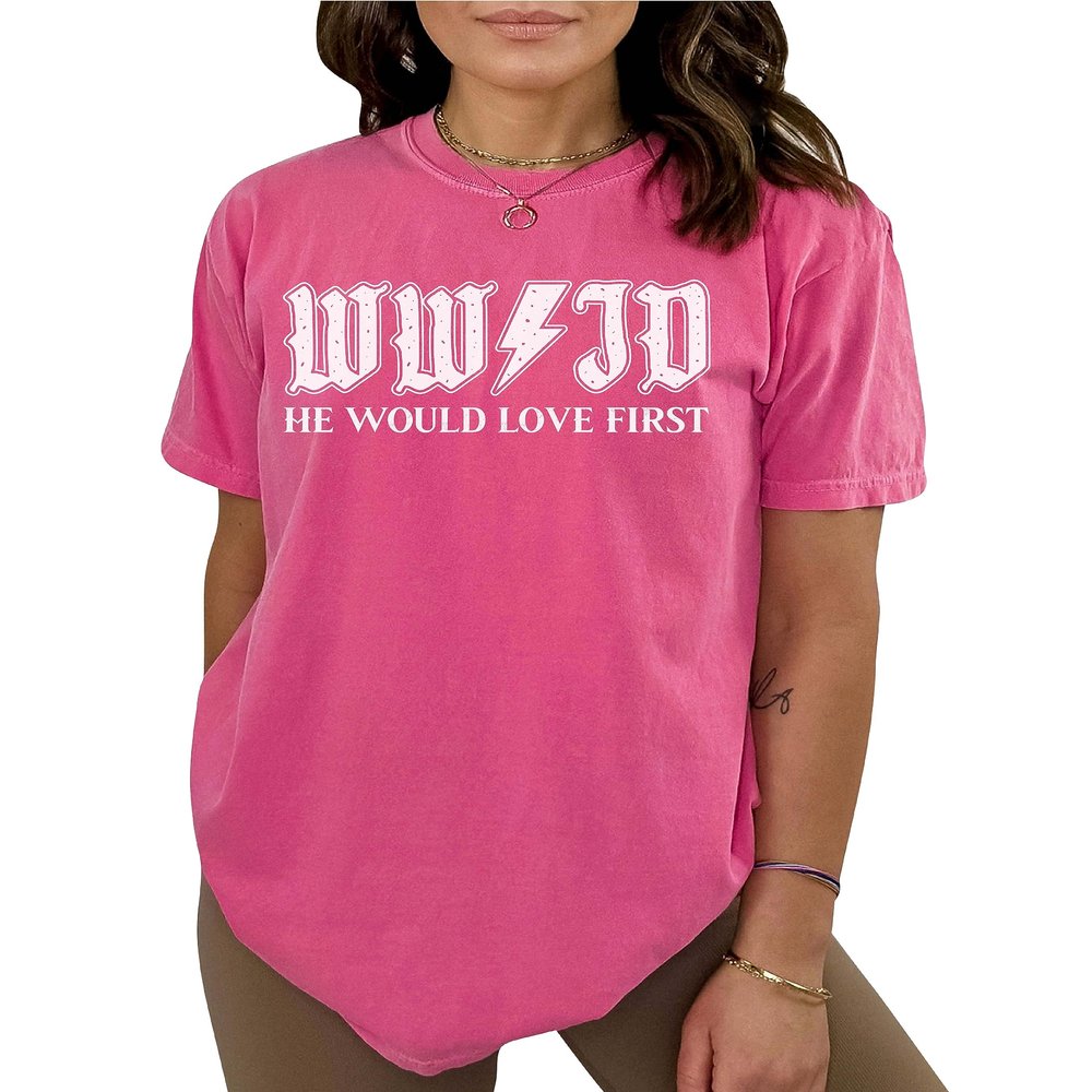 Vintage WWJD Shirt What Would Jesus Do He Would Love First T-Shirt Christian Religious #00108_25