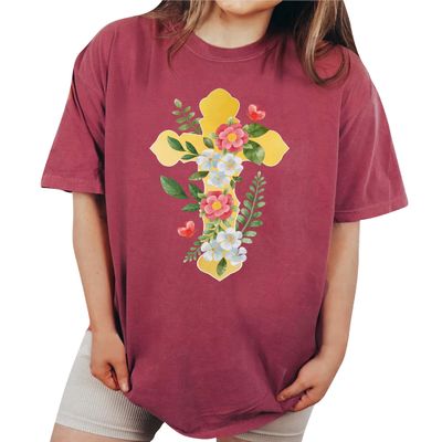 Floral Cross Shirt Christian Jesus Cross Religious Faith Cross T-Shirt #00097_81