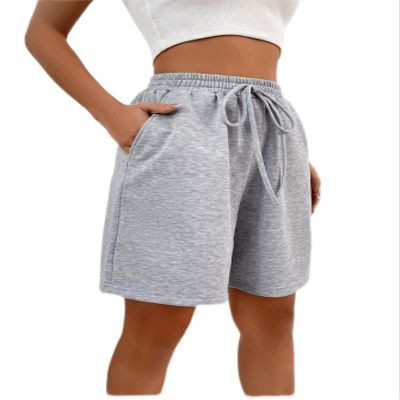 BAWUTZ Solid Knot Waist Slant Pocket Shorts (Color : Gray, Size : Large)