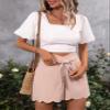 Scallop Trim Belted Shorts (Color : Pink, Size : Large) view 4