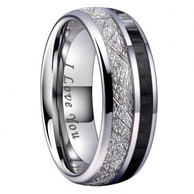 8 mm Jewelry Tungsten Carbide Ring Meteorite Carbon Fiber Inlay Men Women Wedding Band I Love You Engraved 11