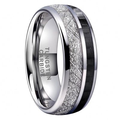 8 mm Jewelry Tungsten Carbide Ring Meteorite Carbon Fiber Inlay Men Women Wedding Band Tungsten Engraved 11.5