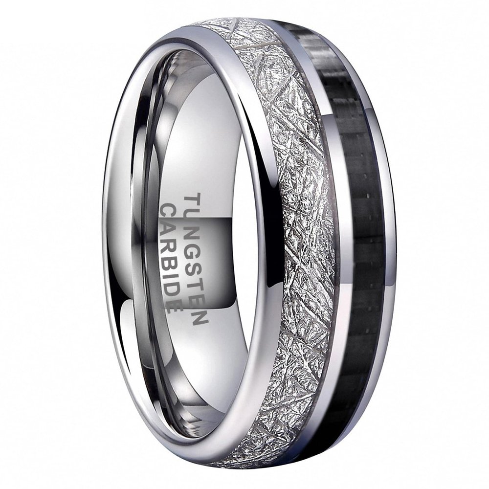 8 mm Jewelry Tungsten Carbide Ring Meteorite Carbon Fiber Inlay Men Women Wedding Band Tungsten Engraved 11.5