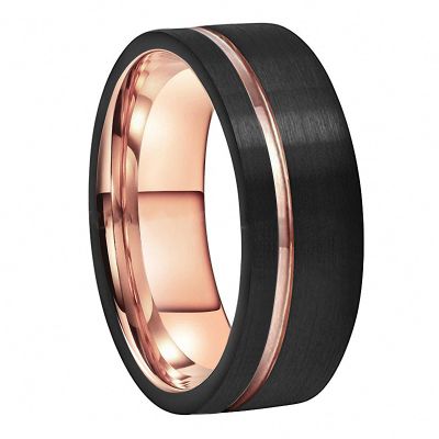 8 mm Tungsten Men's Rings Black and Rose Gold Wedding Engagement Band Brushed Finish Jewelry Grooved Ring Tc-008 9