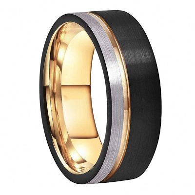 8 mm Tungsten Men's Rings Black and Rose Gold Wedding Engagement Band Brushed Finish Jewelry Grooved Ring Tc-007 6