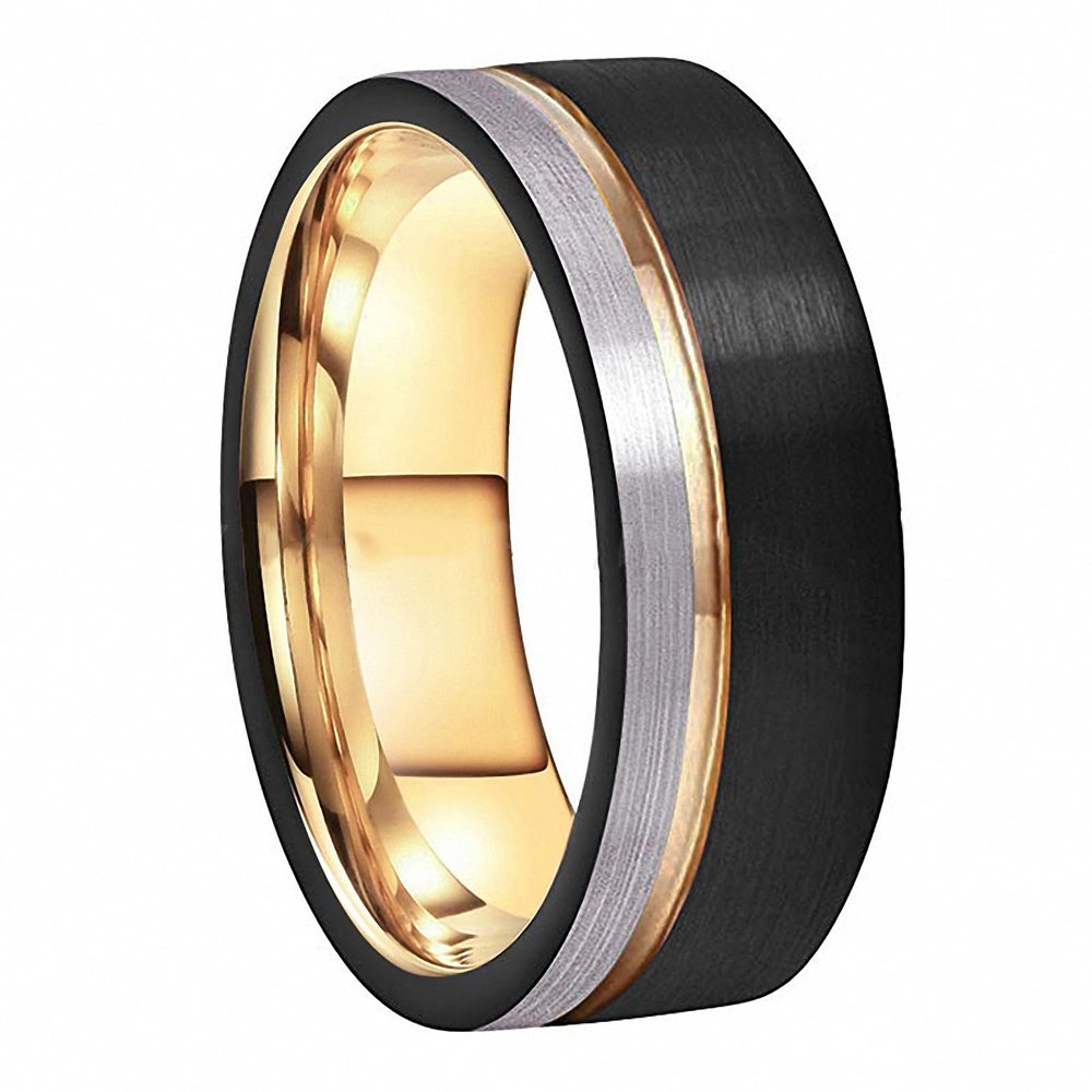 8 mm Tungsten Men's Rings Black and Rose Gold Wedding Engagement Band Brushed Finish Jewelry Grooved Ring Tc-007 6
