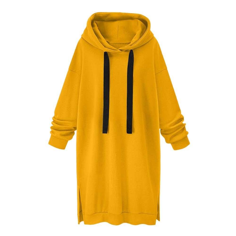 7-R56 Mustard Yellow Womens Relaxed Fit Long Oversized Dresses Dresses for Ladies Cuff Sleeve Midi Brunch Thermal Fuzzy with Hood Plain Winter Fall Dresses 2023 Clothes O9 L