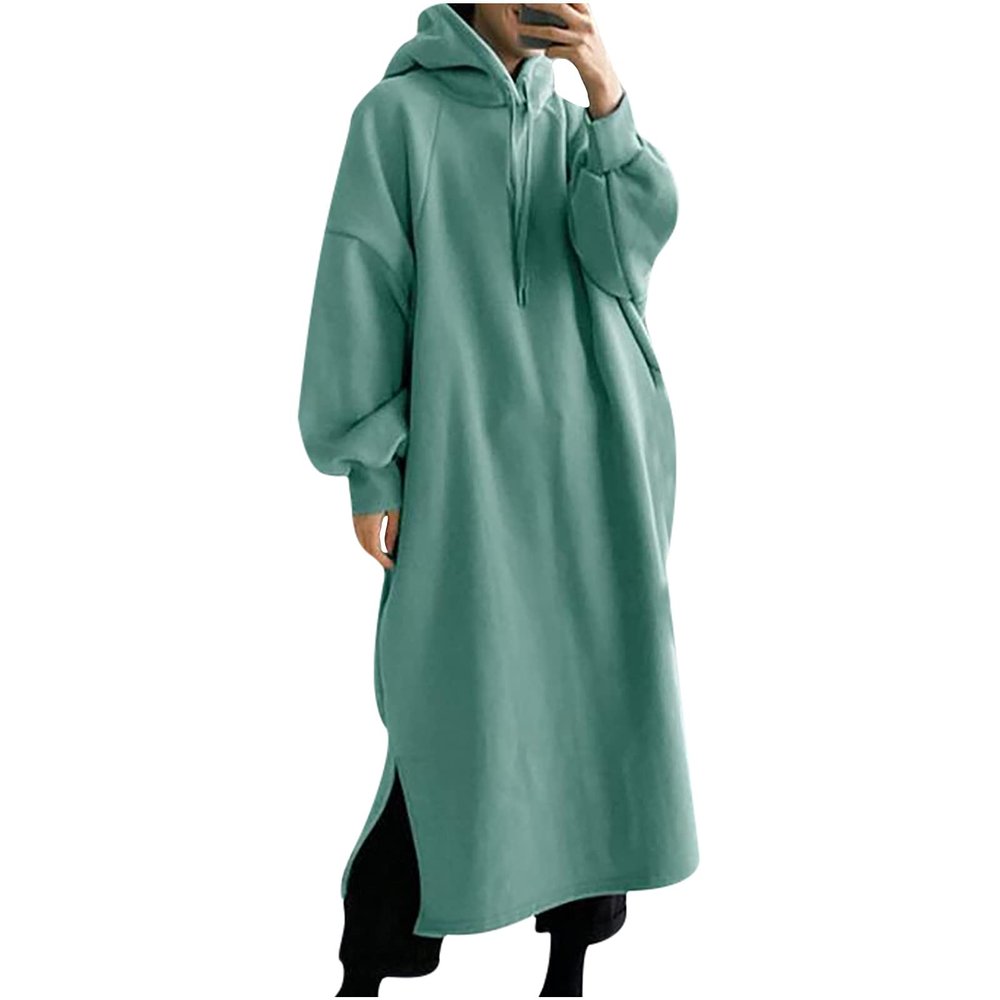 2-V33 Lime Green Womens Loose Fit Long Plus Size Dresses Dresses for Women Cuff Sleeve Long Midi Knee High Casual Pullover Hula Hooded Plain Summer Fall Dresses 2023 Clothes Y2K M
