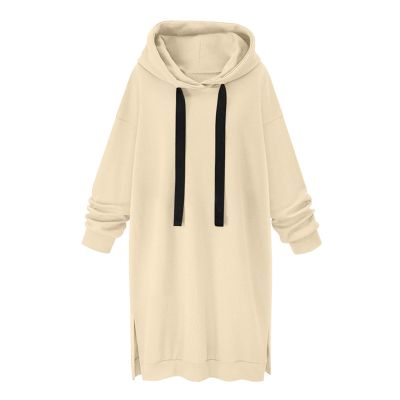7-R56 Beige Relaxed Fit Long Plus Size Dresses for Women Winter Fall Cuff Sleeve Midi Brunch Thermal Fuzzy Hooded Basic Dresses Ladies 2023 Clothing Trendy RH S