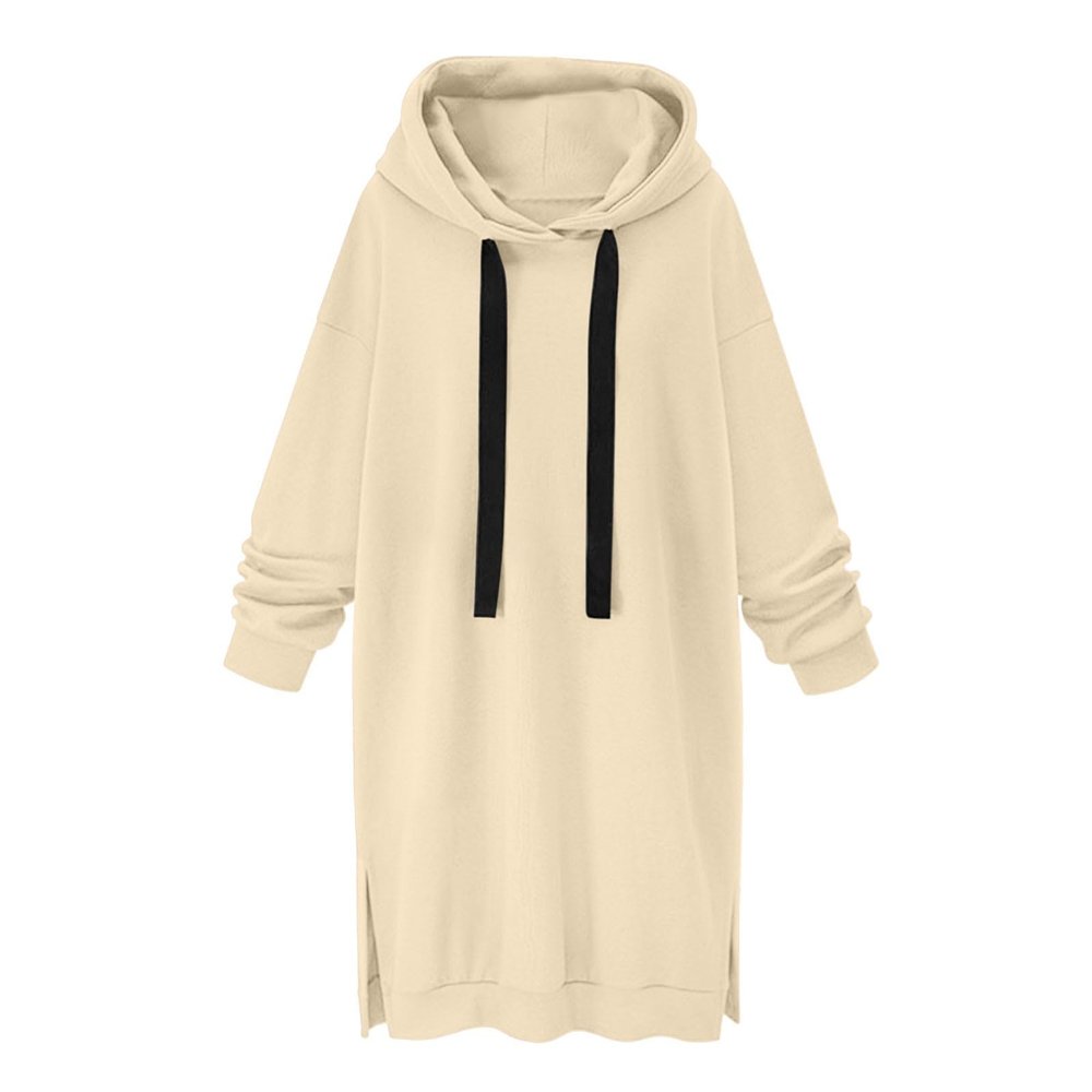 7-R56 Beige Relaxed Fit Long Plus Size Dresses for Women Winter Fall Cuff Sleeve Midi Brunch Thermal Fuzzy Hooded Basic Dresses Ladies 2023 Clothing Trendy RH S