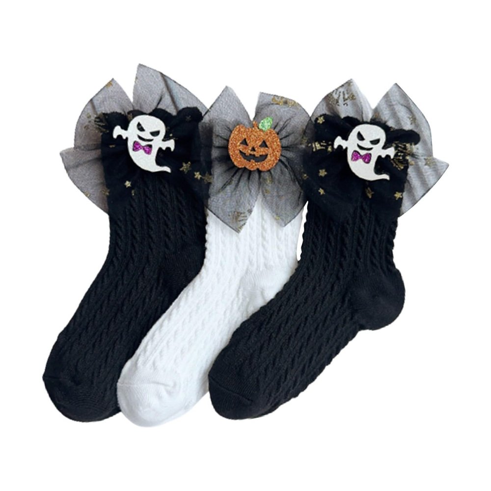Baby Boys Girls Halloween Socks Set Cartoon Thin Breathable Stretch Socks Non Slip Socks for Unisex 3PCS (Black, XL)