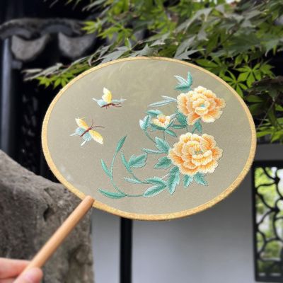 ELICNA Ancient Wind Tuan Fan Su Embroidery Women's Fan Embroidery Group Fan Embroidery Group Fan Embroidery Ball Powder Suzhou Double-Sided Embroidered Fan Hanfu Children's Round Fan