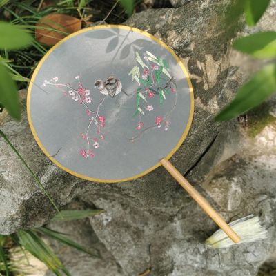 ELICNA Ancient Wind Tuan Fan Su Embroidery Women's Fan Embroidery Group Fan Embroidery Group Fan Embroidery Ball Powder Suzhou Double-Sided Embroidered Fan Hanfu Children's Round Fan