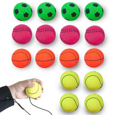 ZUYEE 16 Pack Wrist Return Ball 1.85 Inch Balls On A String Rubber Rebound Sports Wrist Exercise Balls (Basketball, Baseball, Soccer) Wristband Toy for Children Kids Gift or Play