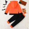 JeuaPho Kids Halloween Outfit Two Piece Pant Set Pumpkin/Skeleton Print Long Sleeve Hood Sweatshirt Long Pants 2Pcs Set (03 Orange, 6-12 Months) view 3