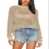Ebifin Womens Crochet Tops Long Sleeve Beach Summer Sweater Crew Neck Mesh Cover Ups Bikini Swimsuit Tunic Pullover Tops Apricot view 1